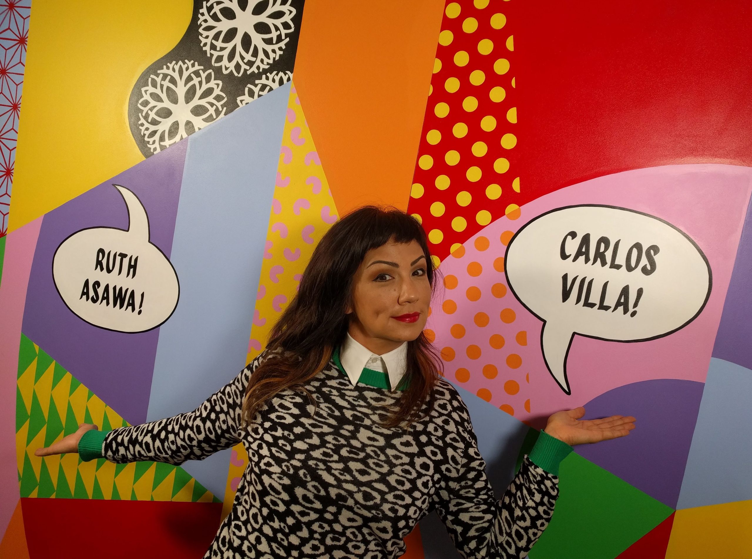 Artist Jenifer K Wofford in her studio with her work, Pattern Recognition, 2020. Image courtesy of the artist.